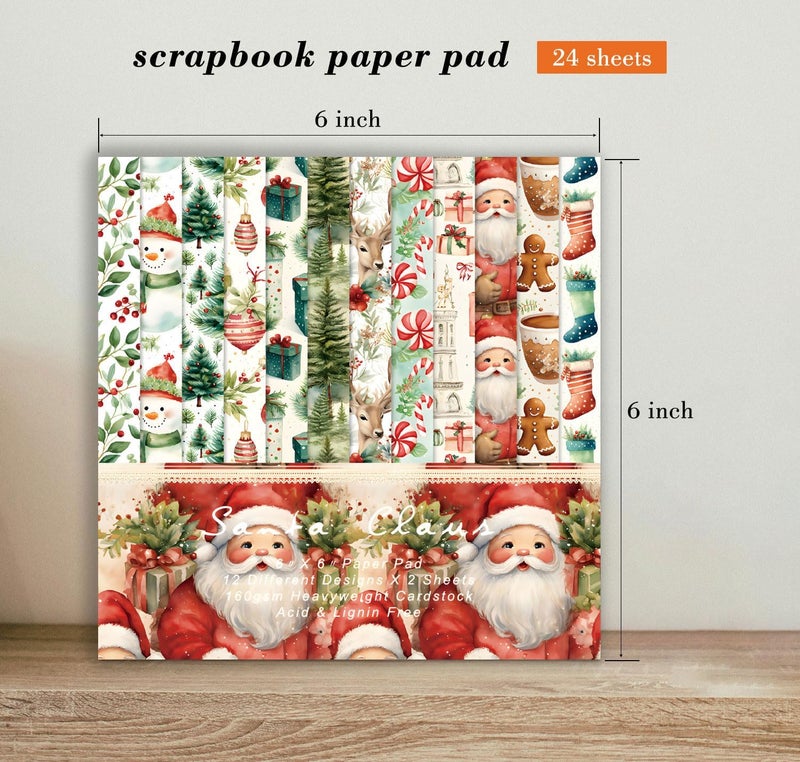 EAMOTOL Christmas Scrapbook Paper Pad 6''x 6'' - 24 Sheets Santa Claus Snowman Patterned Designed Decorative Decoupage Folded Card Material DIY Crafts Wrapping Planners Journals Photo Album - Image 3